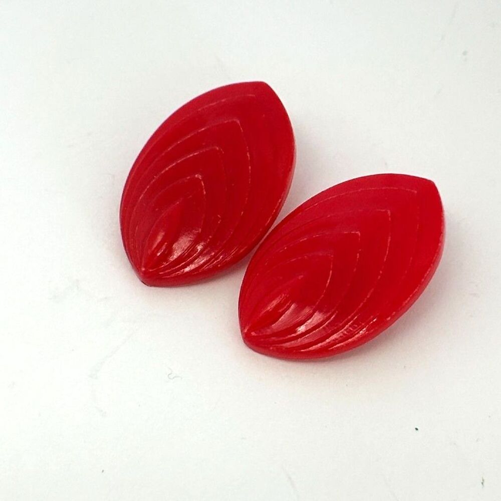 Vintage Plastic Clip On Earrings Cherry Red Pin Up Art Deco Vibes